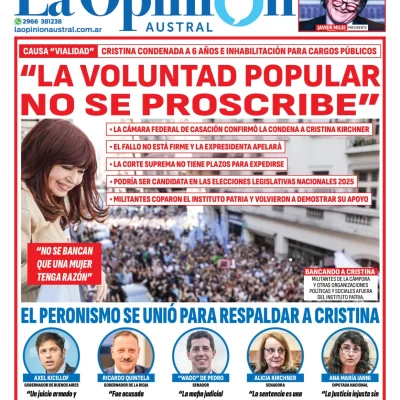 Tapa Especial de La Opinión Austral: “La voluntad popular no se proscribe”