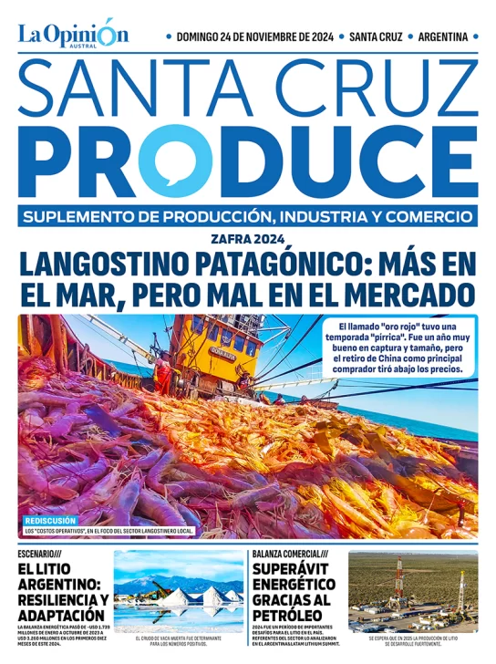 Tapa Suplemento especial de Santa Cruz Produce “Langostino patagónico: más en el mar, pero mal en el mercado”