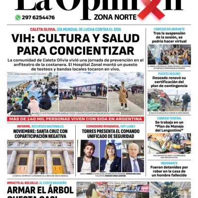 Tapa del Diario La Opinión Zona Norte edición impresa del lunes 2 de diciembre de 2024, Caleta Olivia, Santa Cruz, Argentina