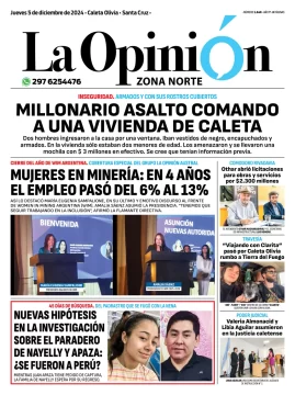 Tapa del Diario La Opinión Zona Norte edición impresa del jueves 5 de diciembre de 2024, Caleta Olivia, Santa Cruz, Argentina