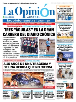 Tapa del Diario La Opinión Austral edición impresa del viernes 24 de enero de 2025, Río Gallegos, Santa Cruz, Argentina