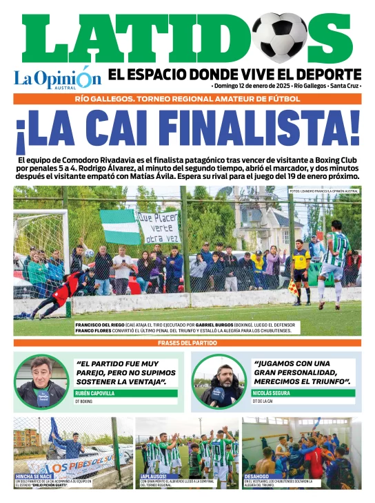 Tapa Latidos del domingo 12 de enero de 2025: La CAI finalista del Torneo Regional Amateur