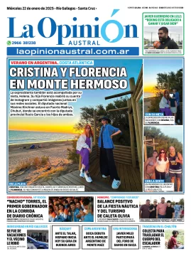 Tapa del Diario La Opinión Austral edición impresa del miércoles 22 de enero de 2025, Río Gallegos, Santa Cruz, Argentina