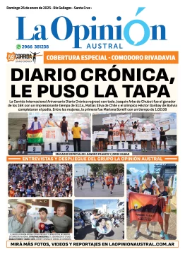 Tapa especial de La Opinión Austral: Corrida del Diario Crónica de Comodoro Rivadavia