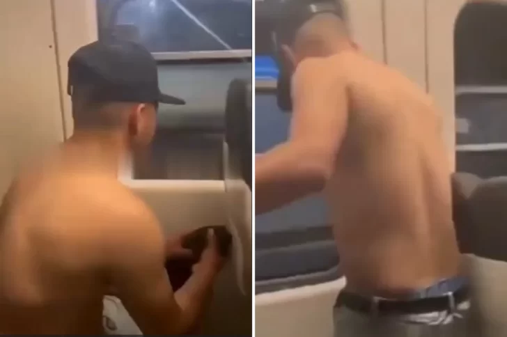 Video. Orinaron dentro de un vagón del Tren San Martín y la policía los hizo limpiar todo con su ropa