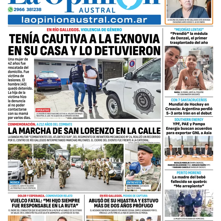 Tapa del Diario La Opinión Austral edición impresa del martes 4 de febrero de 2025, Río Gallegos, Santa Cruz, Argentina