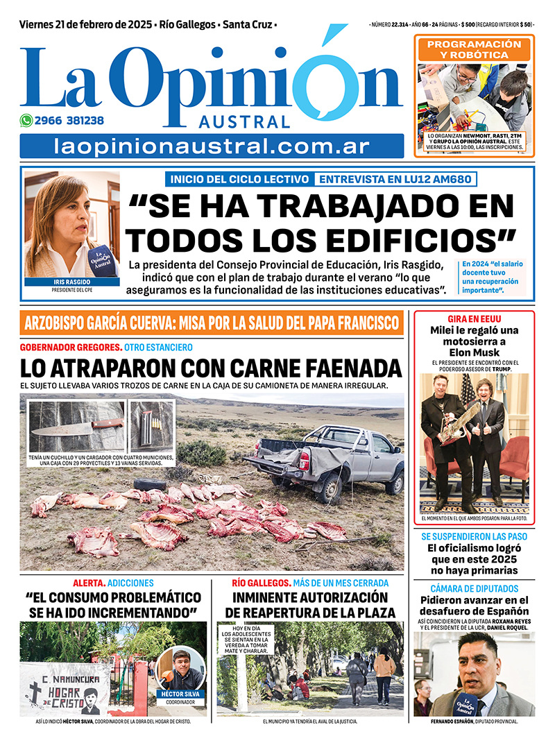 Tapa-de-La-Opinion-Austral-del-viernes-21-de-febrero-de-2025-abigeato-papa-francisco-inicio-de-clases-paso-544x728