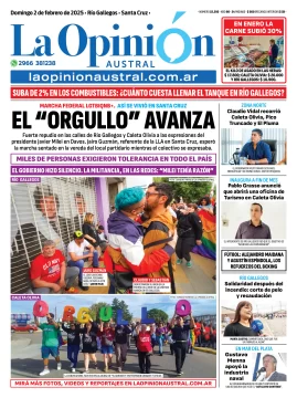 Tapa del Diario La Opinión Austral edición impresa del domingo 2 de febrero de 2025, Río Gallegos, Santa Cruz, Argentina