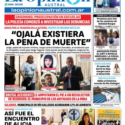 Tapa del Diario La Opinión Austral edición impresa del jueves 24 de abril de 2025, Río Gallegos, Santa Cruz, Argentina