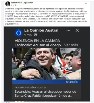 Leguizamón desmintió la agresión y afirmó que la discusión arrancó por un descuento salarial