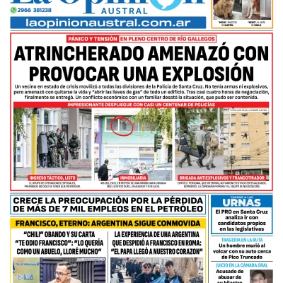 Tapa del Diario La Opinión Austral edición impresa del martes 29 de abril de 2025, Río Gallegos, Santa Cruz, Argentina