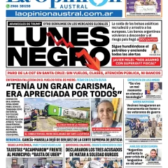 Tapa del Diario La Opinión Austral edición impresa del martes 8 de abril de 2025, Río Gallegos, Santa Cruz, Argentina