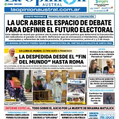 Tapa del Diario La Opinión Austral edición impresa del domingo 27 de abril de 2025, Río Gallegos, Santa Cruz, Argentina