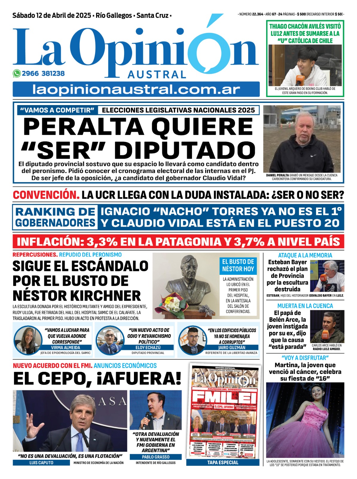 Tapa especial de La Opinión Austral. FMILEI: Javier Milei anunció acuerdo con el FMI y fin del cepo al dólar