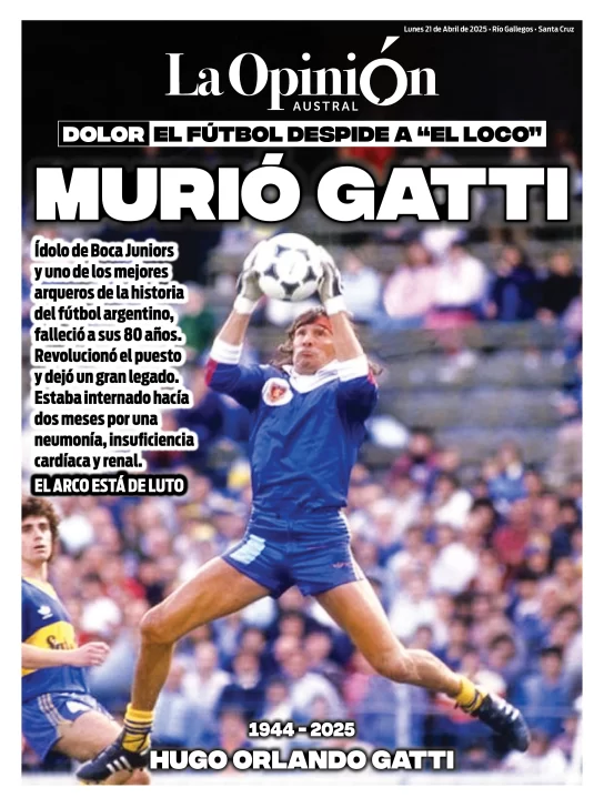 Tapa Especial de La Opinión Austral: Murió Gatti