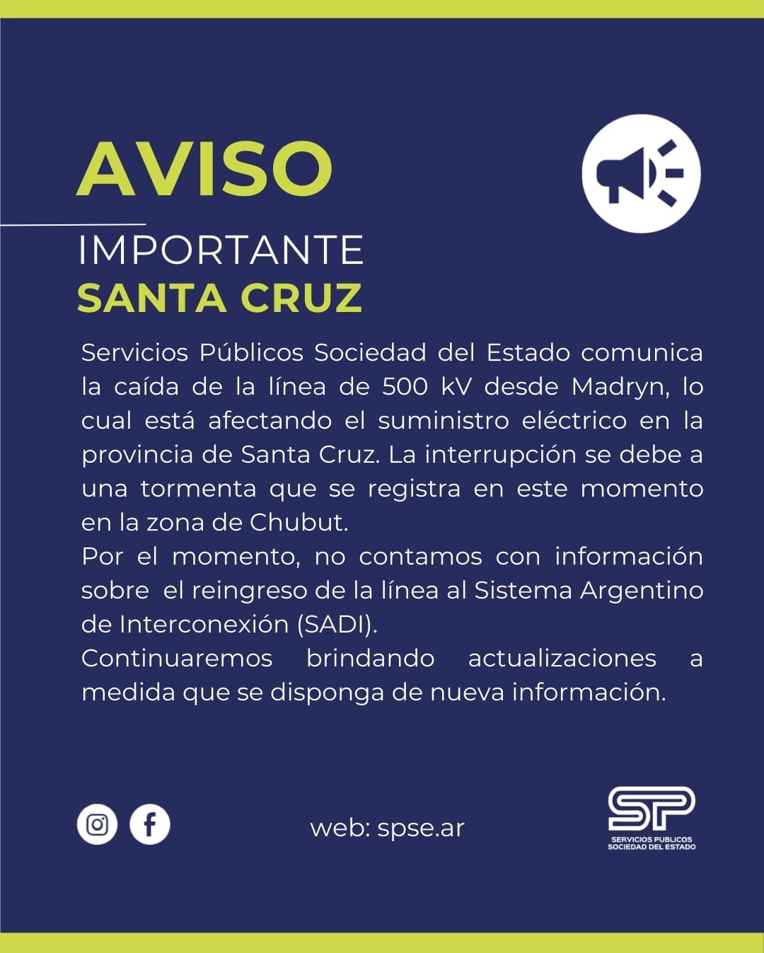 Sorpresivo corte de luz en casi toda la Patagonia