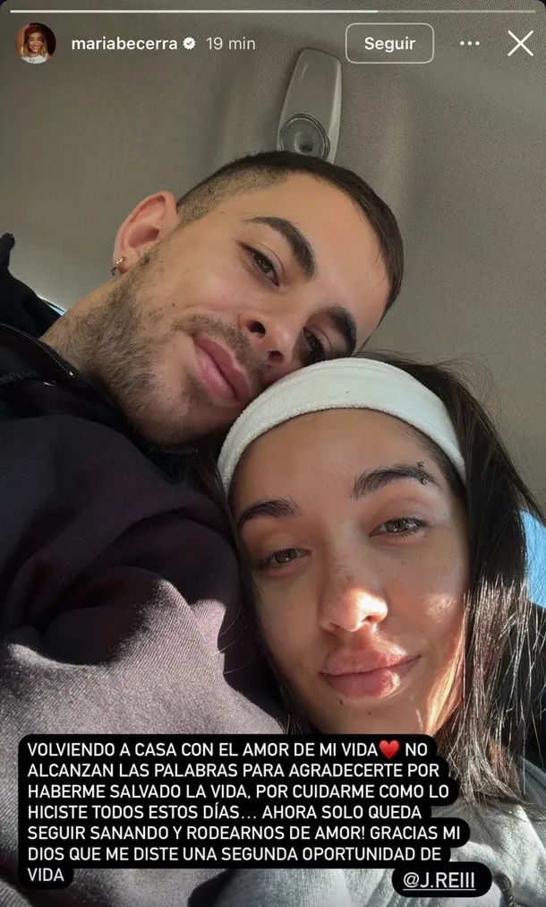 María Becerra fue dada de alta y le dedicó unas emotivas palabras a su pareja: &#8220;Me salvaste la vida&#8221;