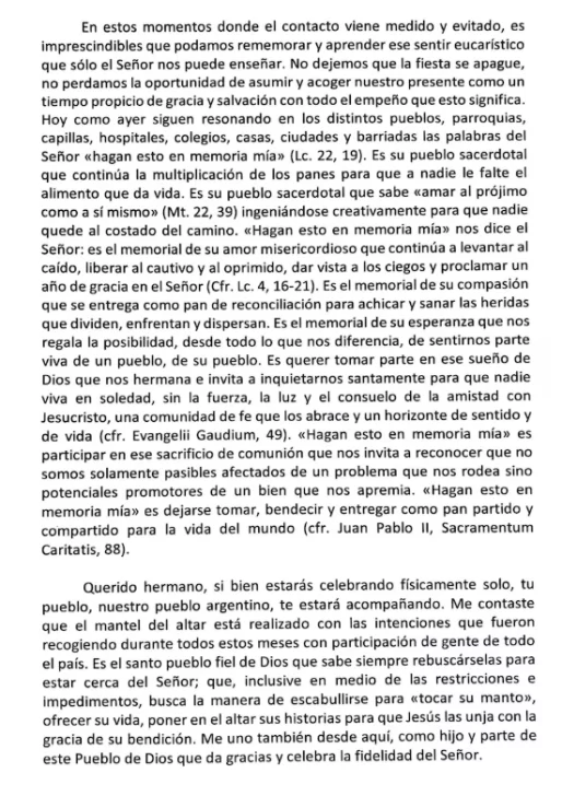 El día que el Papa Francisco envió una carta a Santa Cruz por los 500 años de la primera misa en Argentina