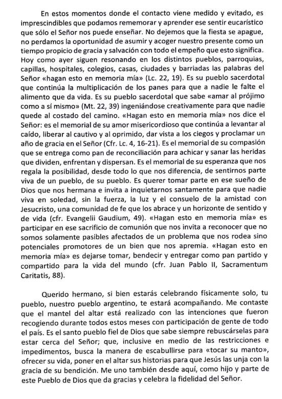 El día que el Papa Francisco envió una carta a Santa Cruz por los 500 años de la primera misa en Argentina