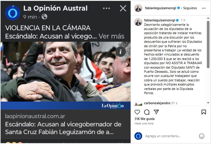  Leguizamón desmintió acusaciones pero admitió que hubo 