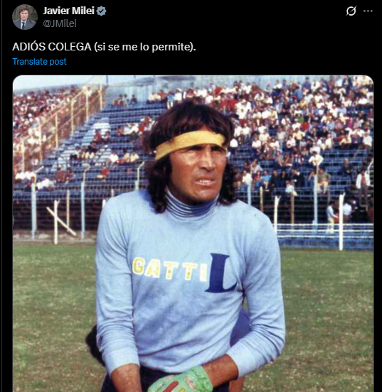 Javier Milei despidió a Hugo Orlando Gatti: “Adiós colega” Javier Milei despidió a Hugo Orlando Gatti: “Adiós colega”