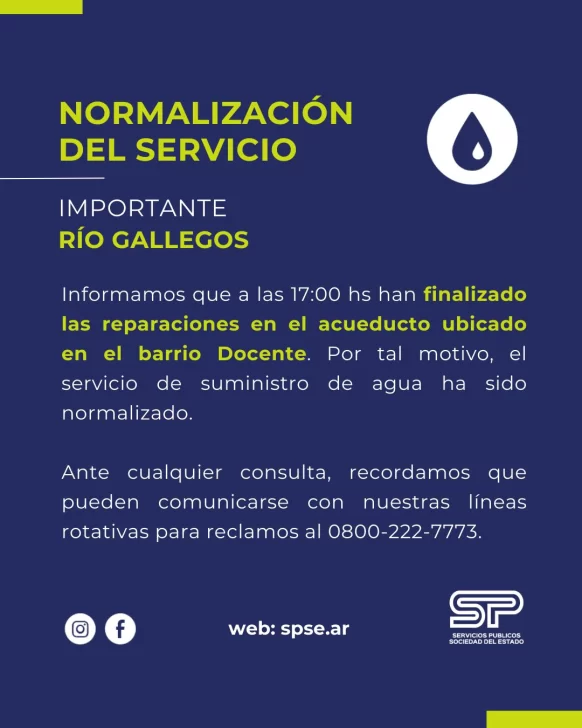 Corte de agua en Río Gallegos: finalizaron las reparaciones en el acueducto dañado Corte de agua en Río Gallegos: finalizaron las reparaciones en el acueducto dañado