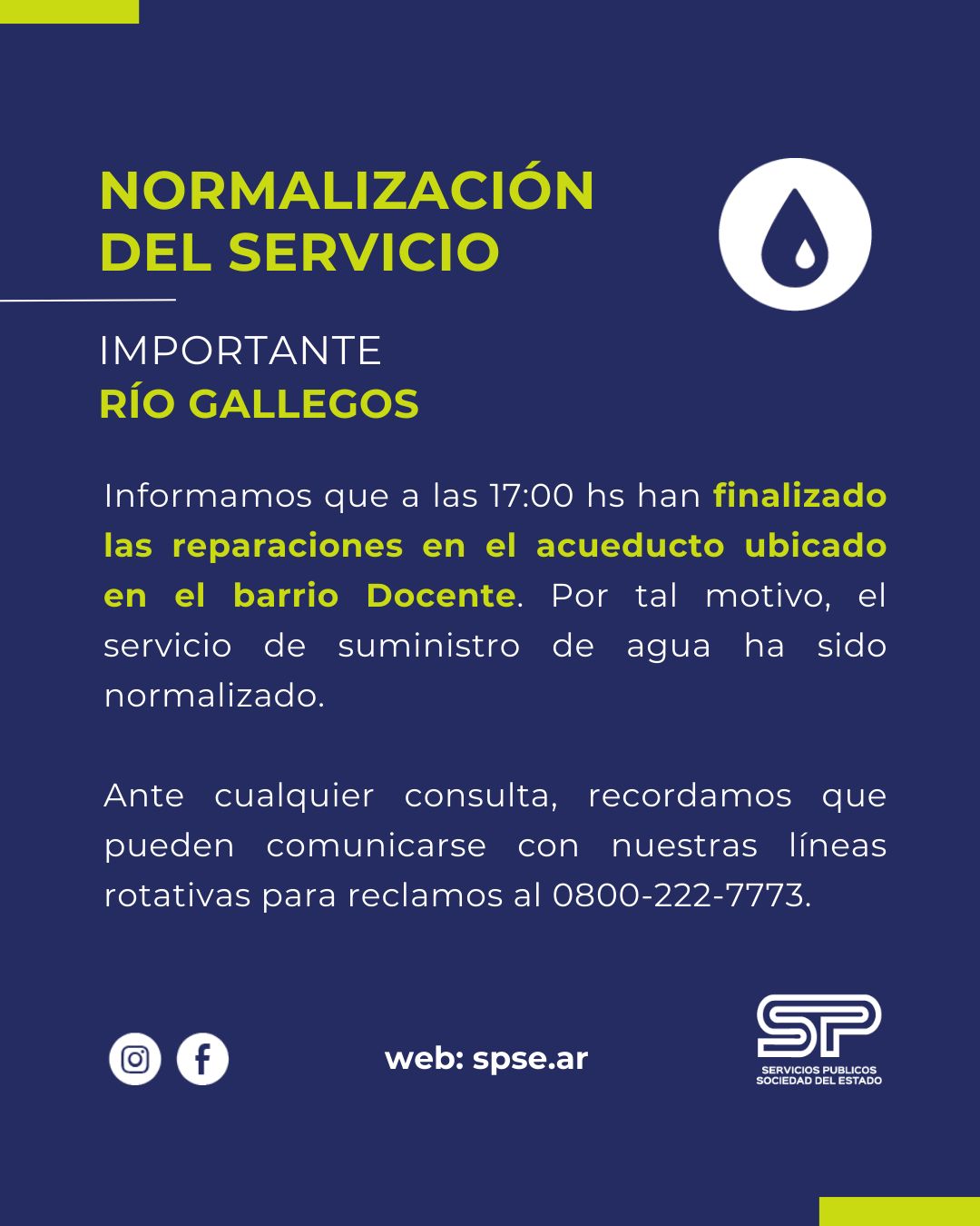 Corte de agua en Río Gallegos: finalizaron las reparaciones en el acueducto dañado
