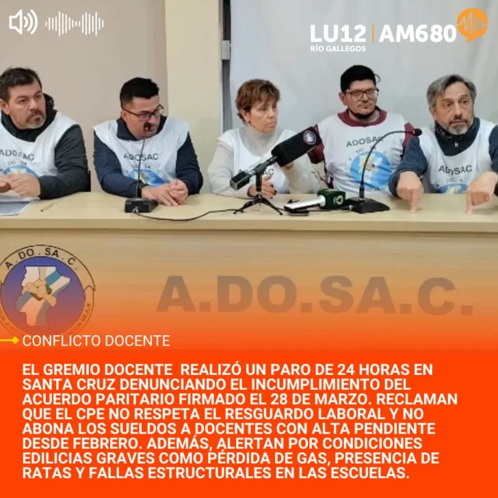 ADOSAC denuncia incumplimiento del acuerdo paritario y condiciones edilicias críticas