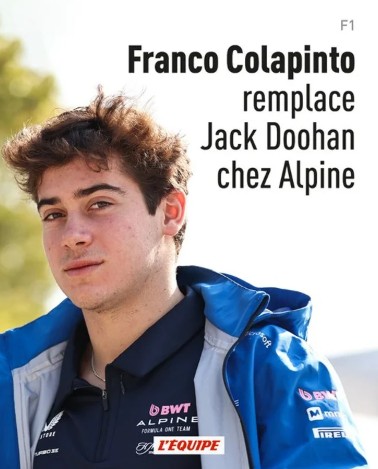 La imagen con la que el medio francés confirmó a Colapinto para el próximo Gran Premio. La imagen con la que el medio francés confirmó a Colapinto para el próximo Gran Premio.