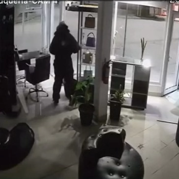 Video. Forzó la entrada de un local de belleza y se llevó todo lo que encontró a mano