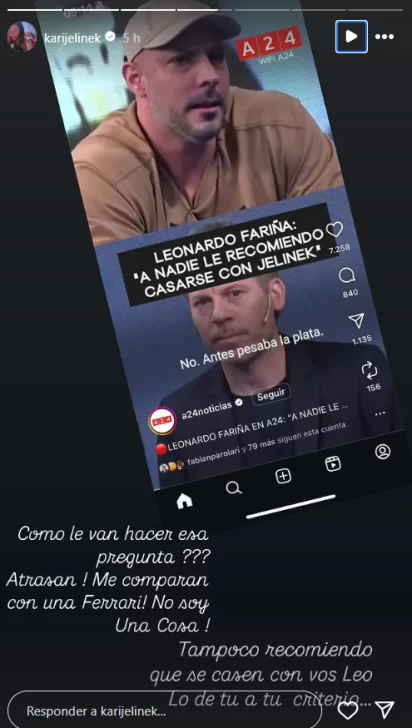 La reacción de Karina Jelinek tras la reaparición pública de Leonardo Fariña: &#8220;Devolveme lo que te presté&#8221;