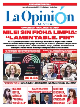 Tapa Especial de La Opinión Austral: Milei sin ficha limpia