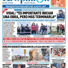 Tapa del Diario La Opinión Austral edición impresa del jueves 29 de mayo de 2025, Río Gallegos, Santa Cruz, Argentina