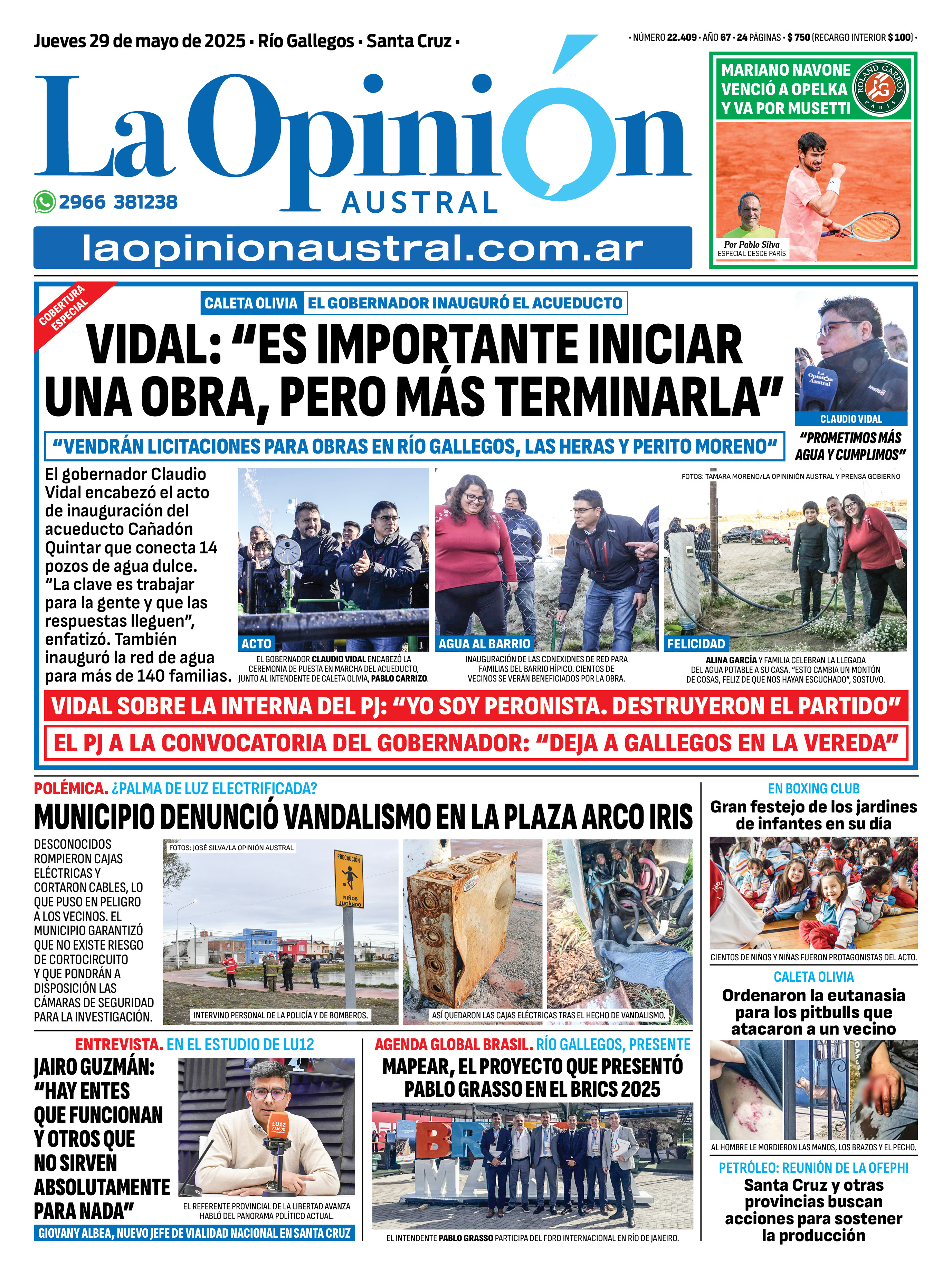 Gobernador Vidal: &#8220;En los próximos días saldrán nuevas licitaciones de obras en Río Gallegos, Perito Moreno y Las Heras&#8221;
