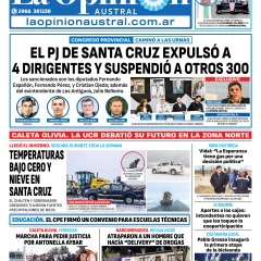 Tapa del Diario La Opinión Austral edición impresa del domingo 18 de mayo de 2025, Río Gallegos, Santa Cruz, Argentina