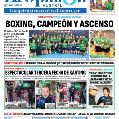 Tapa del Diario La Opinión Austral edición impresa del lunes 12 de mayo de 2025, Río Gallegos, Santa Cruz, Argentina