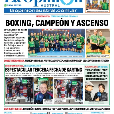 Tapa del Diario La Opinión Austral edición impresa del lunes 12 de mayo de 2025, Río Gallegos, Santa Cruz, Argentina