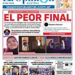 Tapa del Diario La Opinión Austral edición impresa del martes 27 de mayo de 2025, Río Gallegos, Santa Cruz, Argentina
