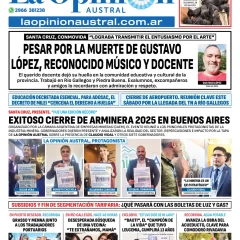 Tapa del Diario La Opinión Austral edición impresa del viernes 23 de mayo de 2025, Río Gallegos, Santa Cruz, Argentina