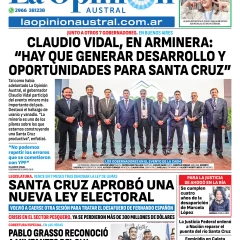 Tapa del Diario La Opinión Austral edición impresa del jueves 22 de mayo de 2025, Río Gallegos, Santa Cruz, Argentina