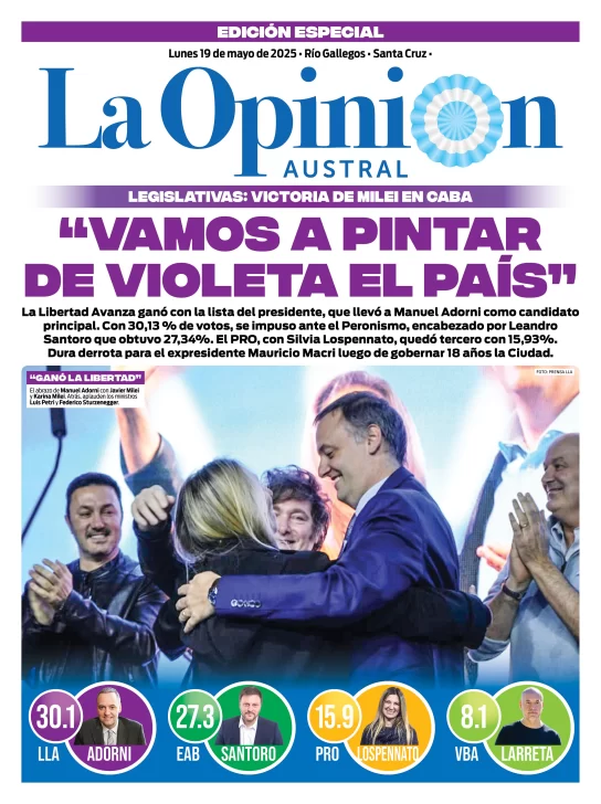 Tapa Especial de La Opinión Austral: “Vamos a pintar de violeta el país”