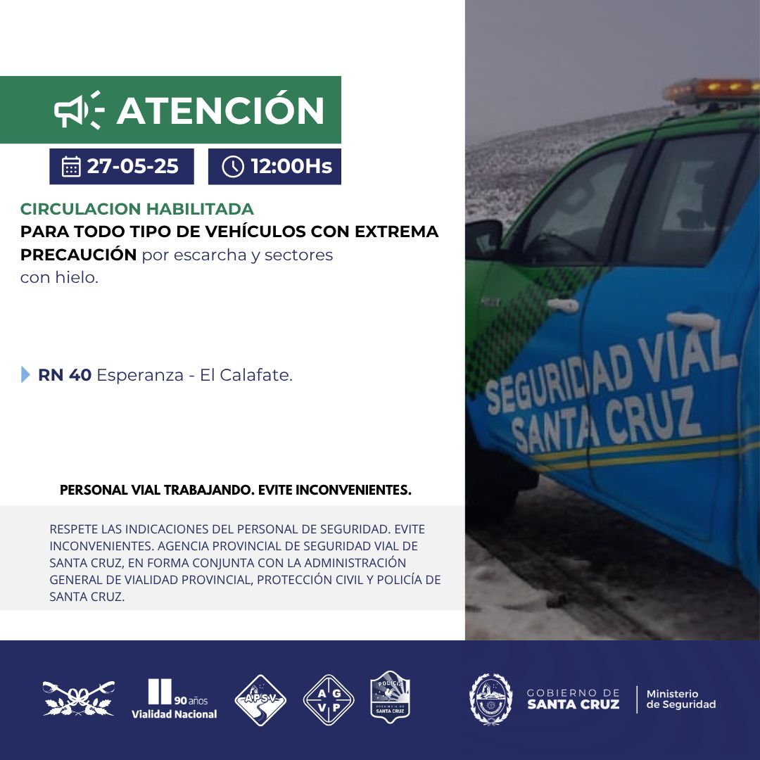 Rutas congeladas en Santa Cruz: piden extrema precaución al circular