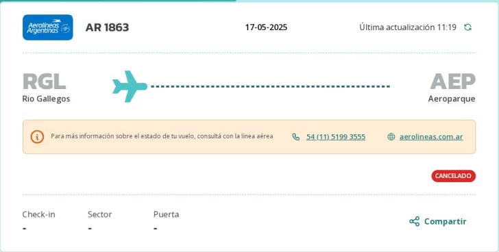 Cancelaron los vuelos de Río Gallegos a Buenos Aires por el fuerte temporal