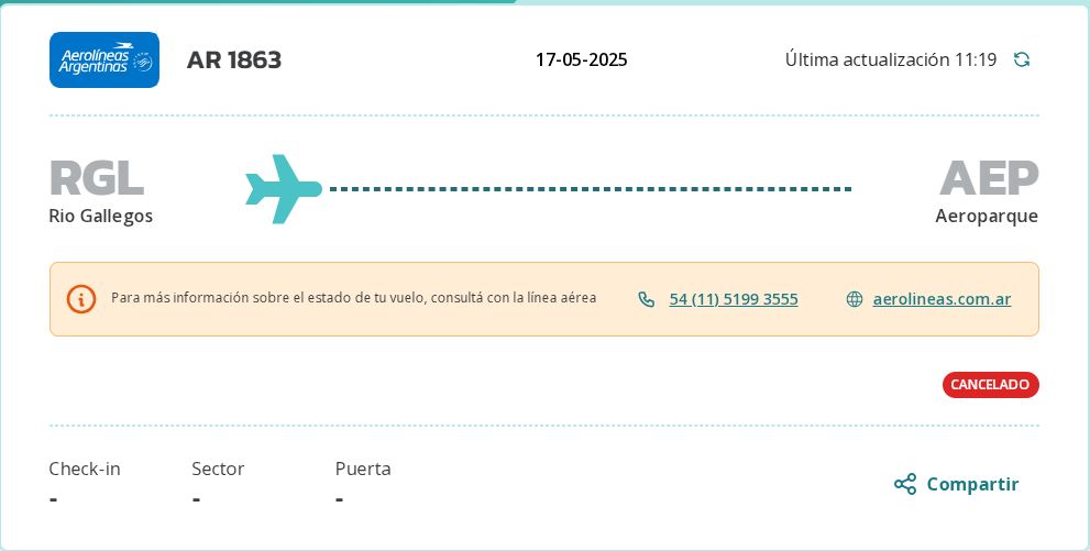 Cancelaron los vuelos de Río Gallegos a Buenos Aires por el fuerte temporal