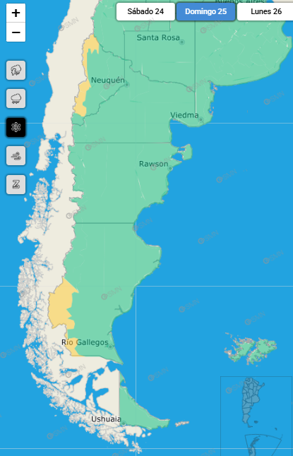 Revolución de Mayo con alerta meteorológica: pronostican lluvia y nieve en el sur de Santa Cruz