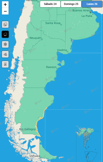 Revolución de Mayo con alerta meteorológica: pronostican lluvia y nieve en el sur de Santa Cruz