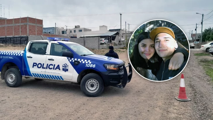  Un móvil policial cortando el paso. Nicolás y Antonella en tiempos otrora más felices. (FOTO: TAMARA MORENO/LA OPINIÓN AUSTRAL)