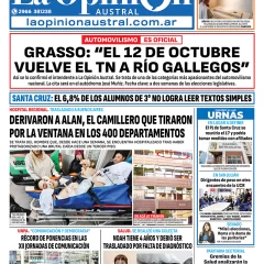 Tapa del Diario La Opinión Austral edición impresa del domingo 11 de mayo de 2025, Río Gallegos, Santa Cruz, Argentina