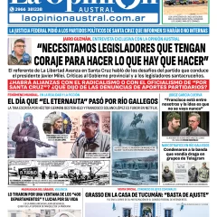 Tapa del Diario La Opinión Austral edición impresa del domingo 4 de mayo de 2025, Río Gallegos, Santa Cruz, Argentina