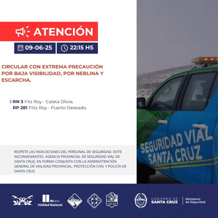 Por neblina y escarcha: piden circular con extrema precaución en rutas de Santa Cruz Por neblina y escarcha: piden circular con extrema precaución en rutas de Santa Cruz